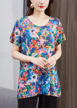 Load image into Gallery viewer, Art Floral O Neck Patchwork Cotton T Shirt Top Short Sleeve