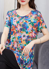 Load image into Gallery viewer, Art Floral O Neck Patchwork Cotton T Shirt Top Short Sleeve