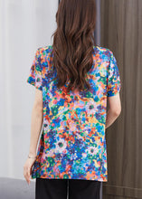 Load image into Gallery viewer, Art Floral O Neck Patchwork Cotton T Shirt Top Short Sleeve