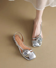 Load image into Gallery viewer, Art Floral Splicing Chunky Sandals Silver Faux Leather Buckle Strap