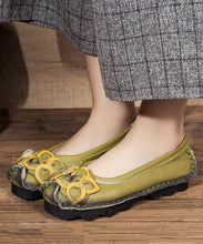 Load image into Gallery viewer, Art Flower Flat Shoes Green Cowhide Leather