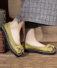 Load image into Gallery viewer, Art Flower Flat Shoes Green Cowhide Leather