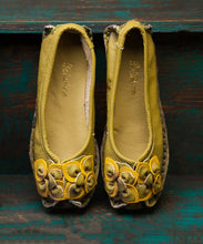 Load image into Gallery viewer, Art Flower Flat Shoes Green Cowhide Leather