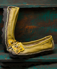 Load image into Gallery viewer, Art Flower Flat Shoes Green Cowhide Leather