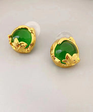 Load image into Gallery viewer, Art Green Copper Overgild 14K Gold Gem Stone Stud Earrings