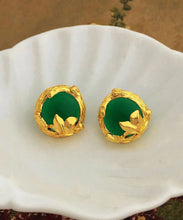 Load image into Gallery viewer, Art Green Copper Overgild 14K Gold Gem Stone Stud Earrings