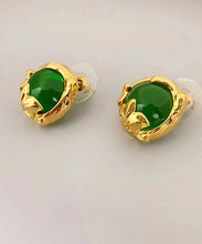 Load image into Gallery viewer, Art Green Copper Overgild 14K Gold Gem Stone Stud Earrings