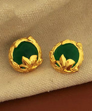 Load image into Gallery viewer, Art Green Copper Overgild 14K Gold Gem Stone Stud Earrings