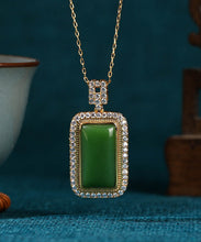 Load image into Gallery viewer, Art Green Copper Overgild Jade Zircon Pendant Necklace