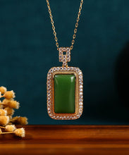 Load image into Gallery viewer, Art Green Copper Overgild Jade Zircon Pendant Necklace