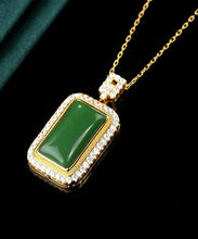 Load image into Gallery viewer, Art Green Copper Overgild Jade Zircon Pendant Necklace