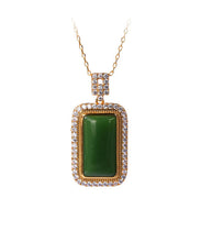 Load image into Gallery viewer, Art Green Copper Overgild Jade Zircon Pendant Necklace