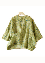 Load image into Gallery viewer, Art Green O Neck Print Patchwork Cotton Blouse Top Half Sleeve