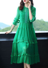 Load image into Gallery viewer, Art Green O-Neck Ruffled Patchwork Silk Two-Piece Set Dress Summer