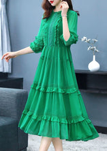 Load image into Gallery viewer, Art Green O-Neck Ruffled Patchwork Silk Two-Piece Set Dress Summer