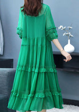 Load image into Gallery viewer, Art Green O-Neck Ruffled Patchwork Silk Two-Piece Set Dress Summer