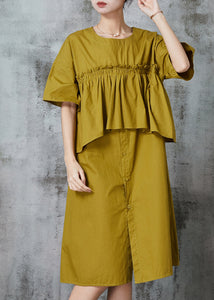 Art Green Ruffled Patchwork Cotton Robe Dresses Summer