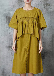 Art Green Ruffled Patchwork Cotton Robe Dresses Summer