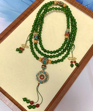 Load image into Gallery viewer, Art Green Sterling Silver Overgild Beading Tassel Lariat Necklace