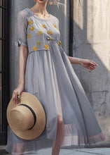 Load image into Gallery viewer, Art Grey Print Solid Silk Long Dresses Summer