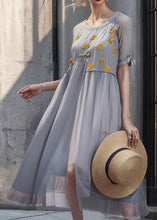 Load image into Gallery viewer, Art Grey Print Solid Silk Long Dresses Summer