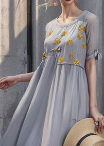 Art Grey Print Solid Silk Long Dresses Summer