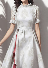 Load image into Gallery viewer, Art Grey Ruffled Patchwork Silk Long Dress Short Sleeve