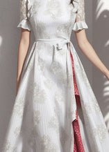 Load image into Gallery viewer, Art Grey Ruffled Patchwork Silk Long Dress Short Sleeve