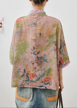 Load image into Gallery viewer, Art Khaki Ruffled Print Chinese Button Linen Blouse Tops Summer