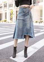 Load image into Gallery viewer, Art Light Blue Asymmetrical Patchwork High Waist Denim Skirt Summer