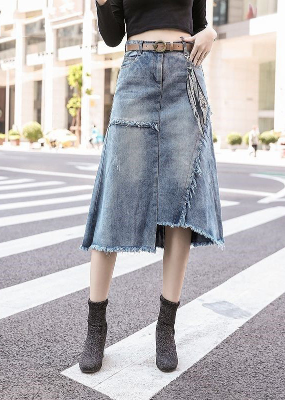 Art Light Blue Asymmetrical Patchwork High Waist Denim Skirt Summer