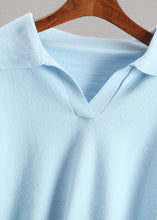 Load image into Gallery viewer, Art Light Blue V Neck Patchwork Cotton Knitted Sweaters Tops Fall