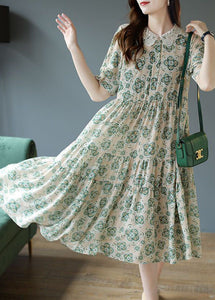 Art Light Green Peter Pan Collar Patchwork Print Chiffon Dress Summer