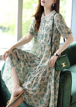 Load image into Gallery viewer, Art Light Green Peter Pan Collar Patchwork Print Chiffon Dress Summer