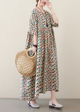 Load image into Gallery viewer, Art Light Khaki O-Neck Dot Print Pockets Long Dresses Summer