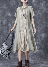 Load image into Gallery viewer, Art Mandarin Collar Chinese Button Patchwork Silk Long Dress Summer