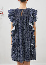 Load image into Gallery viewer, Art Navy Print Ruffles Cotton Mid Dress Summer