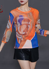 Load image into Gallery viewer, Art Orange Oversized Print Tulle Blouses Summer