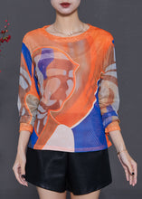 Load image into Gallery viewer, Art Orange Oversized Print Tulle Blouses Summer