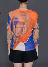 Load image into Gallery viewer, Art Orange Oversized Print Tulle Blouses Summer