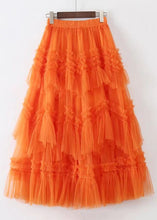 Load image into Gallery viewer, Art Orange Ruffled Elastic Waist Tulle Skirt Summer