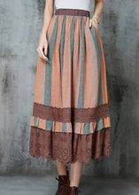 Load image into Gallery viewer, Art Orange Striped Patchwork Lace Linen Skirts Spring