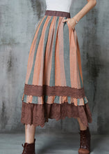 Load image into Gallery viewer, Art Orange Striped Patchwork Lace Linen Skirts Spring