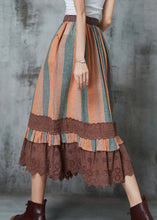 Load image into Gallery viewer, Art Orange Striped Patchwork Lace Linen Skirts Spring