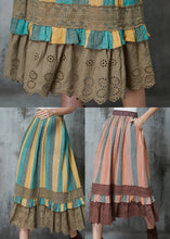 Load image into Gallery viewer, Art Orange Striped Patchwork Lace Linen Skirts Spring