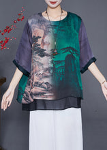 Load image into Gallery viewer, Art Oversized Patchwork Landscape Painting Silk Shirt Half Sleeve