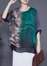 Load image into Gallery viewer, Art Oversized Patchwork Landscape Painting Silk Shirt Half Sleeve