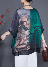 Load image into Gallery viewer, Art Oversized Patchwork Landscape Painting Silk Shirt Half Sleeve