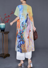 Load image into Gallery viewer, Art Peacock Print Chinese Button Chiffon Long Dress Summer