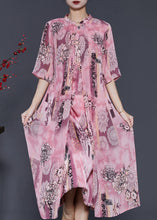 Load image into Gallery viewer, Art Pink Print Draping Silk Fake Two Piece Dresses Half Sleeve